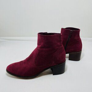 GB Gianni Bini Leather Ankle Boots 2" Women Size 8M Zip Nubuck Heel Burgundy Red